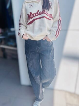 水洗水色個性彎刀褲