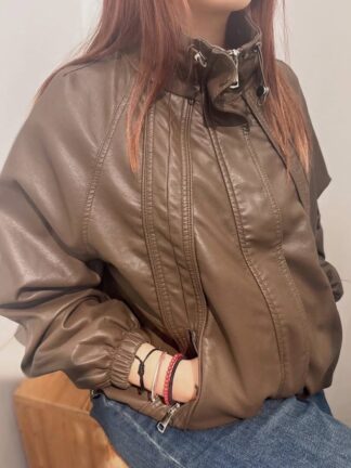 復古立領皮革外套