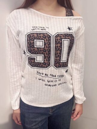 露肩豹紋透膚細針衫