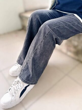 鬆緊水洗刷色寬褲