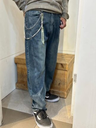 鏈條復古牛仔褲