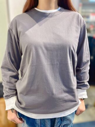 男女適用長袖素色薄T恤
