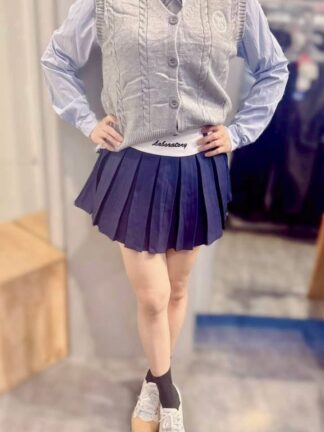 英文刺繡百摺短裙