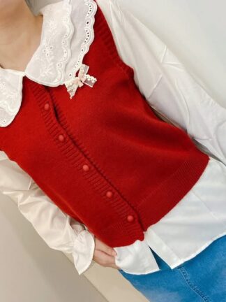 兩件式花邊襯衫+針織背心