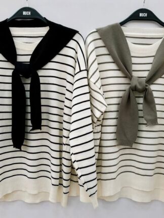 條紋針織衫（附披肩）