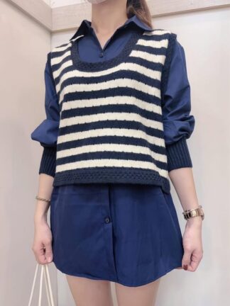 兩件式條紋背心襯衫