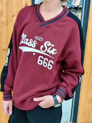 滾邊V領文字運動大T