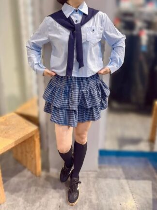 腰鬆緊格紋蛋糕褲裙