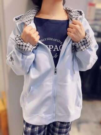 內格紋拼接連帽外套