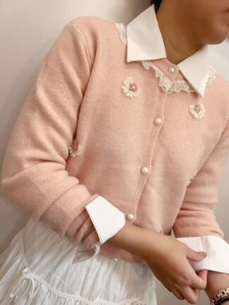 布蕾絲滾邊針織外套