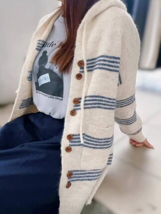 羊磨毛連帽條紋外套