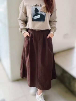 壓折挺版繫帶傘狀長裙