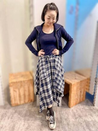 不規則格紋長裙