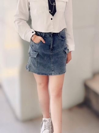 造型口袋丹寧牛仔褲裙