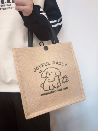 狗狗圖案麻布手提包