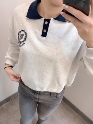 POLO領撞色長袖上衣