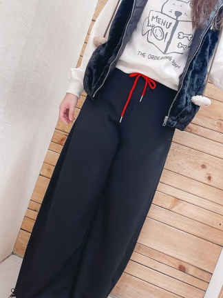 撞色腰頭休閒寬褲