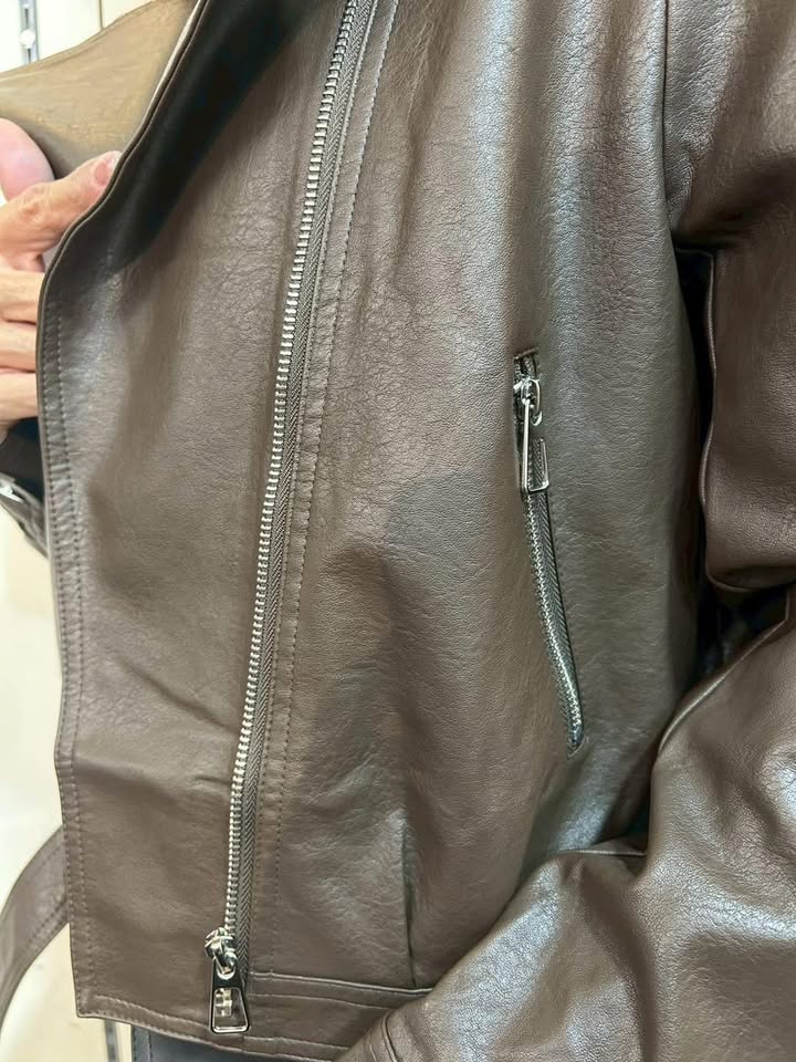 不對稱立領皮革外套 - Image 8