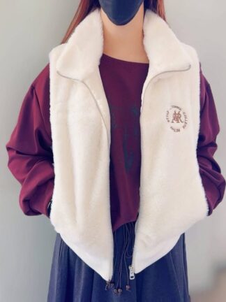 韓系毛絨絨立領外搭背心