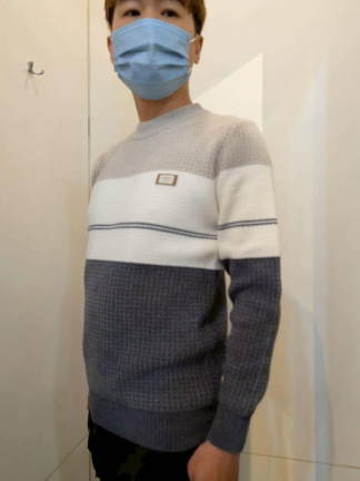 韓系三色拼接華夫格針織衫