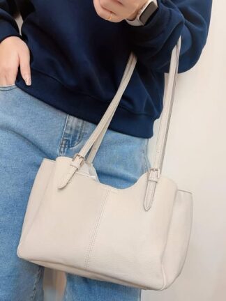 素色皮革長帶包