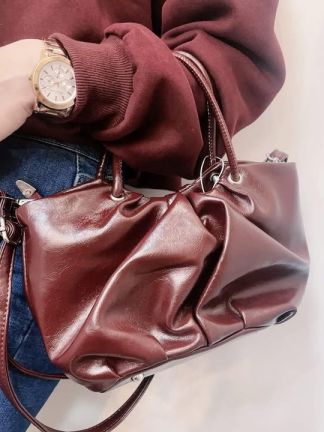 立體抓皺軟皮手提包