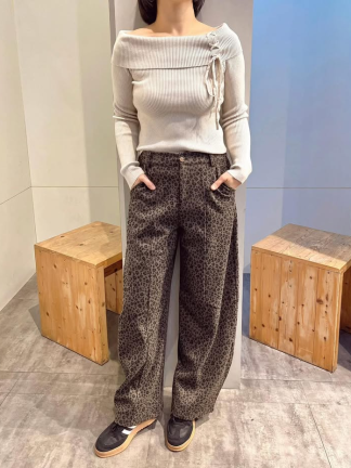 豹紋寬版錐形褲