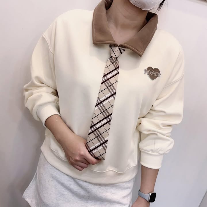 學院風領結拼接上衣:圖片 3
