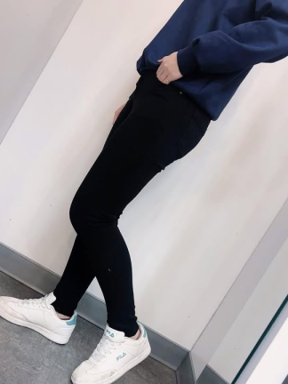 內刷毛修身黑色長褲