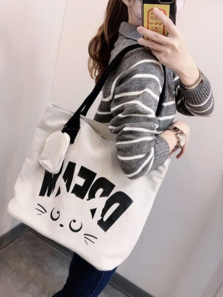 可愛圖案帆布托特包（附小零錢包）