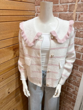 條紋翻領毛衣上衣