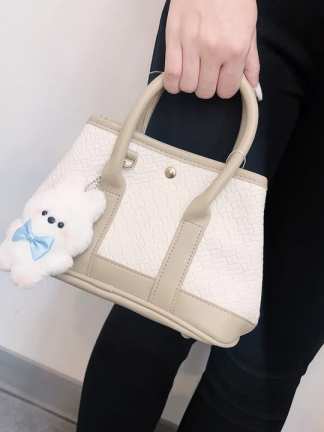 編織拼接手提斜背包（附吊飾）