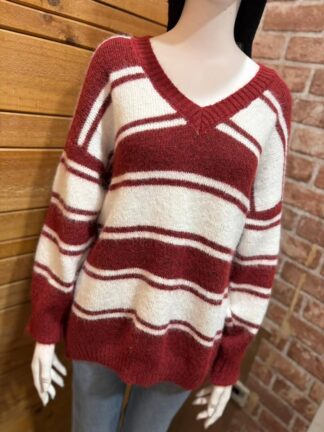 拼色條紋V領毛衣