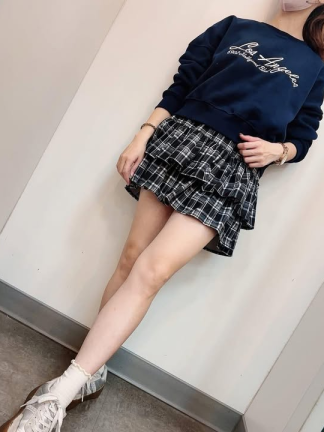 層次感格紋鬆緊蛋糕短裙