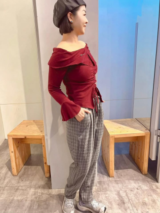 格紋毛呢哈倫褲