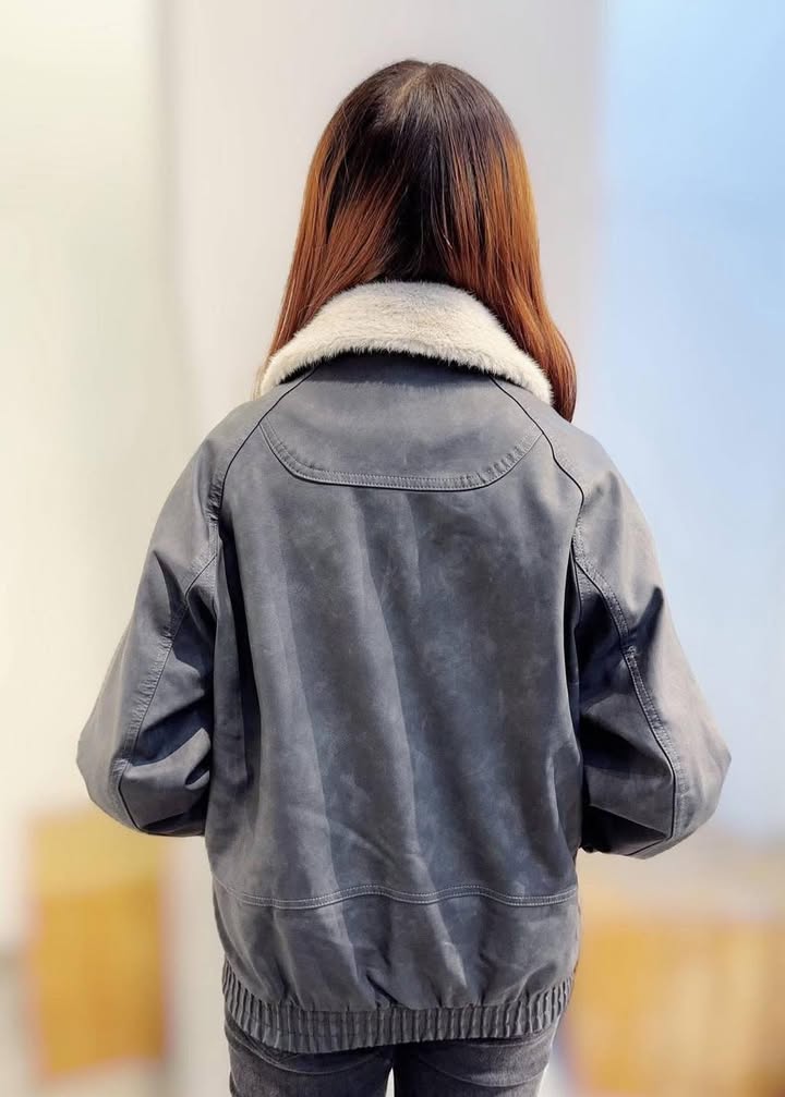 毛翻領復古皮革外套:圖片 6