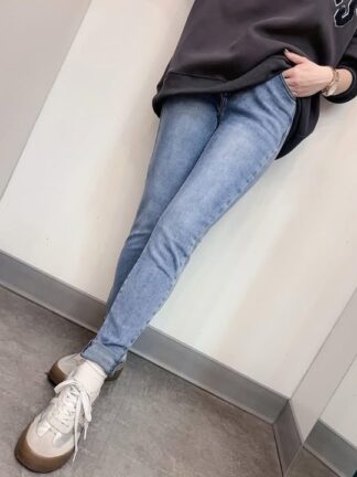 素面牛仔窄管褲