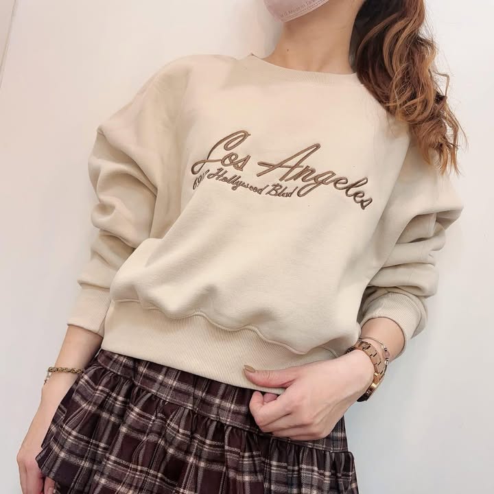 洛城字母刺繡短版刷毛大學T