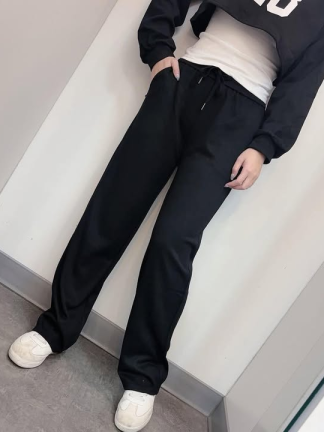 日常百搭鬆緊直筒休閒褲