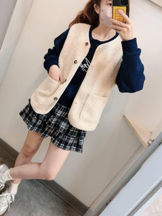 軟萌顆粒感保暖口袋背心