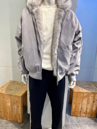 韓版毛領雙拉鏈鋪棉外套