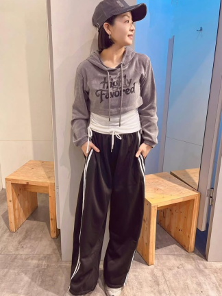 運動刷毛寬版錐型褲