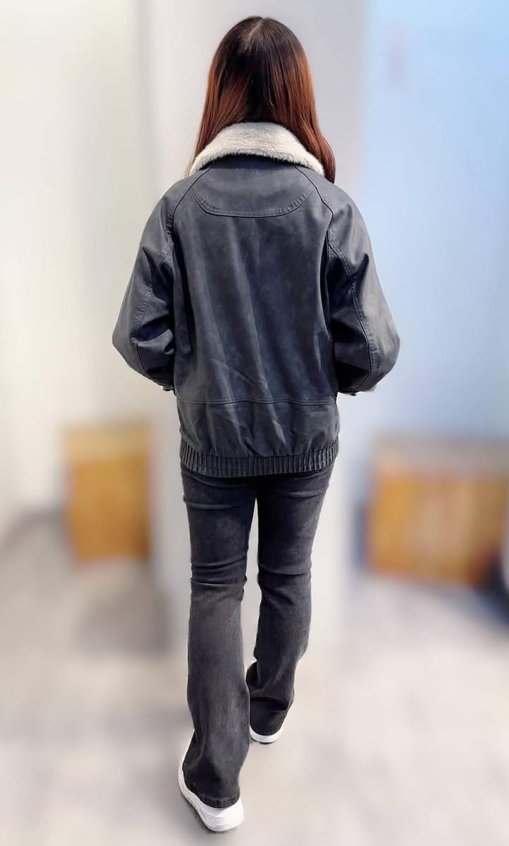 毛翻領復古皮革外套:圖片 11