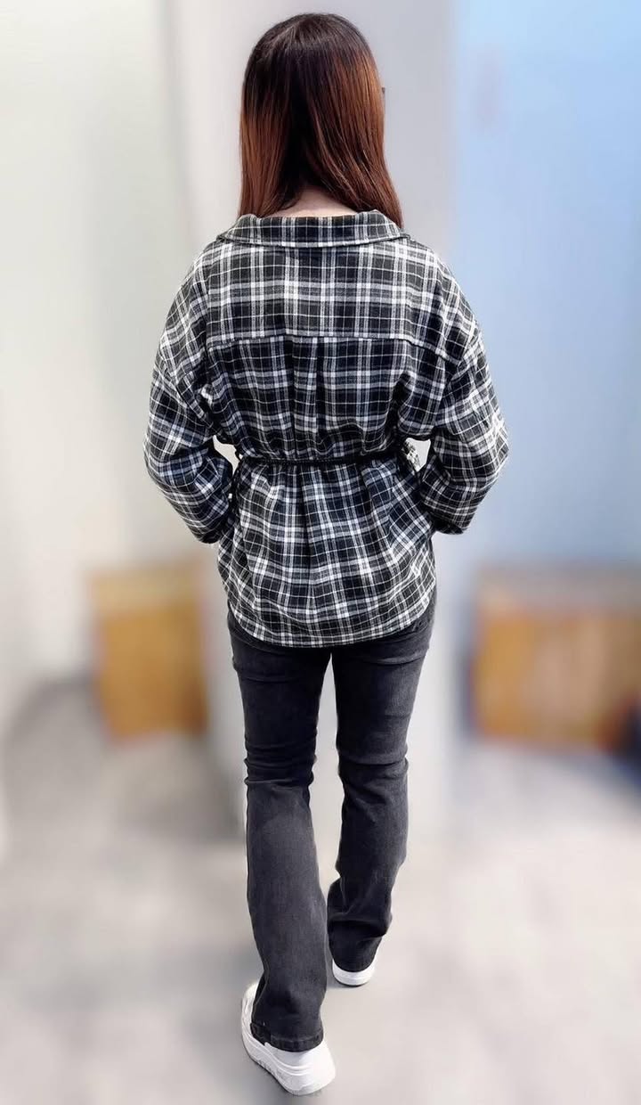 假兩件式格紋綁帶襯衫:圖片 8