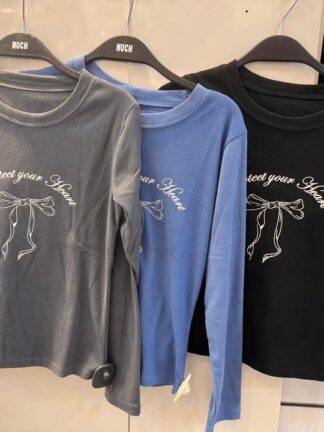 蝴蝶結印花長袖上衣