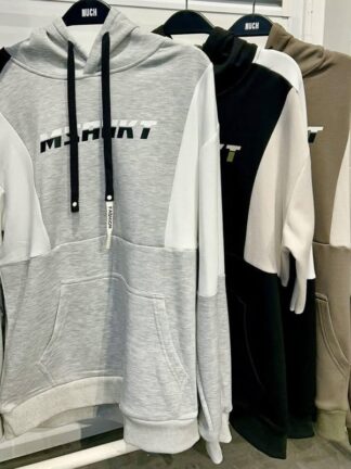 雙色拼接英文帽T