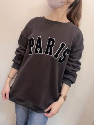 PARIS 字母刺繡落肩大學T