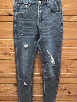 彈力破壞窄管褲