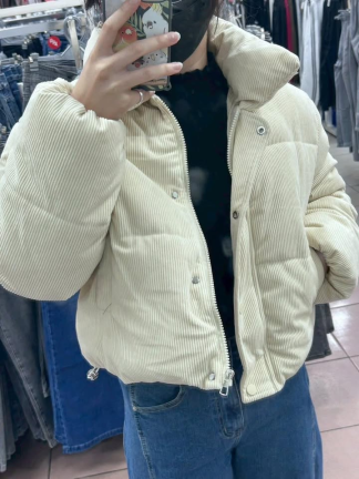 燈芯絨短版羽絨感外套