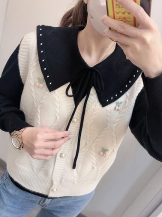 🍒 櫻桃刺繡麻花針織背心